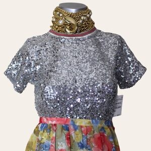 1901 Metallic Silver Sequin Blouse